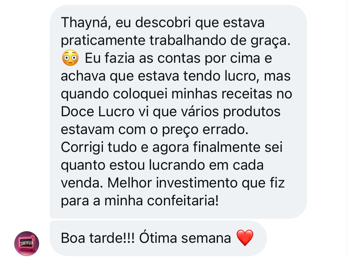 Depoimento real 9 — cliente Doce Lucro