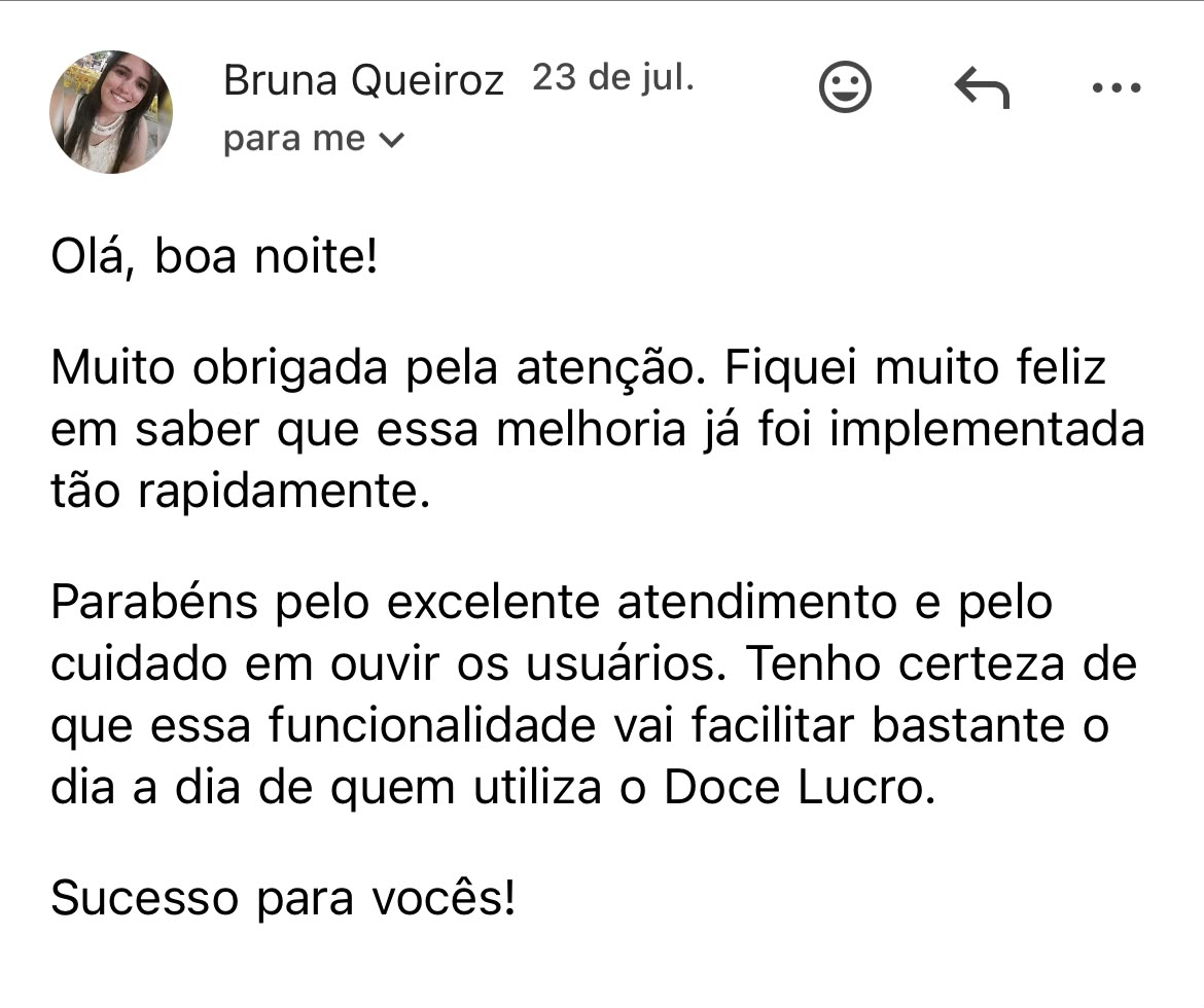 Depoimento real 5 — cliente Doce Lucro