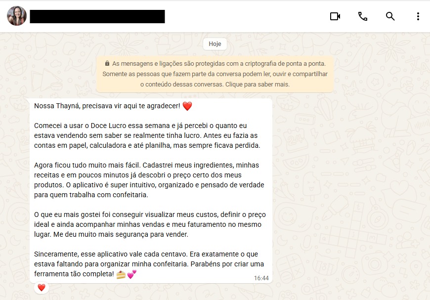 Depoimento real 7 — cliente Doce Lucro